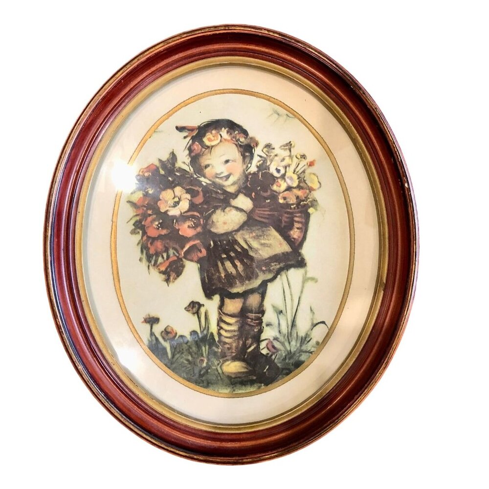 Vintage Hugo W Schmidt Co Decorative Wall Art Used Flat Glass Girl Flowers Oval